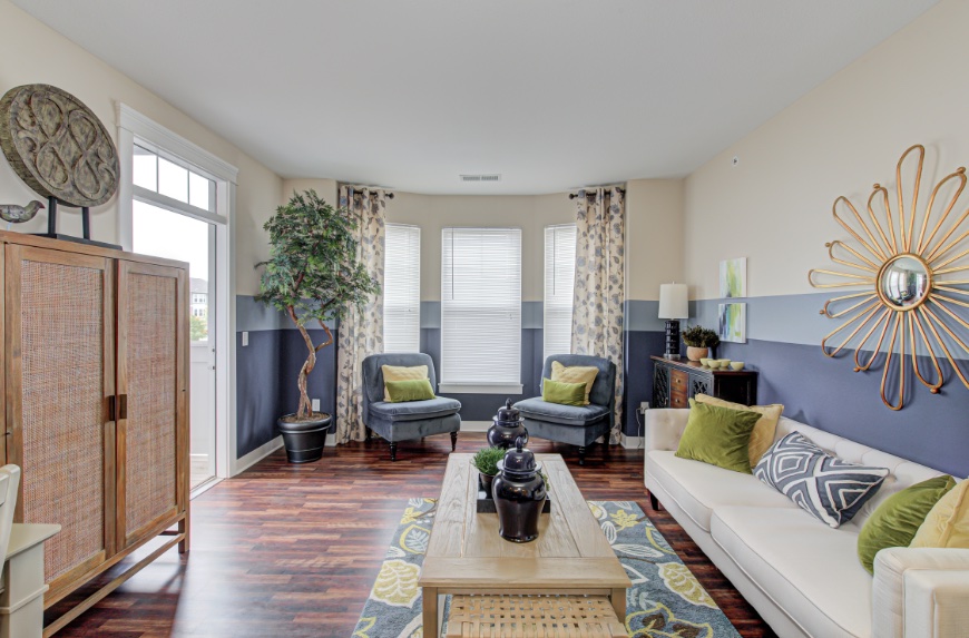 Model Living Room in Bloomington apartments.